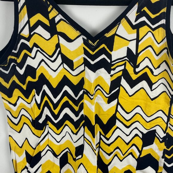 BNW Bianca Nygard Weekend Top Blouse Size 12 Black Yellow Sleeveless V Neck Stre - Picture 8 of 9